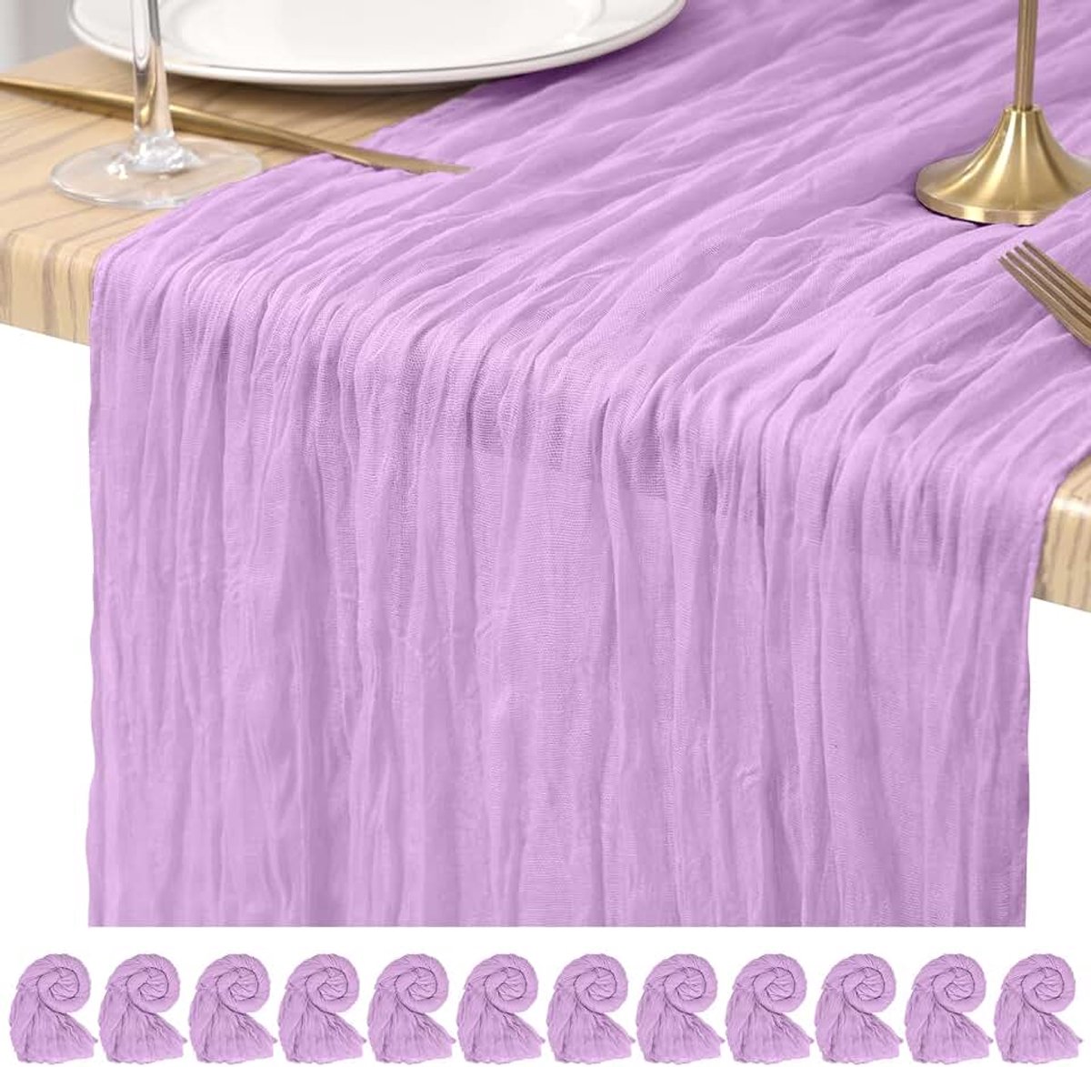 12 stuks kaasdoek tafelloper lichtpaars 45 x 274,3 cm rustieke boho gaasstof tafelloper romantische lange kaasdoek tafelloper voor bruiloft, festival, jubileum, diner en buitenevenementen