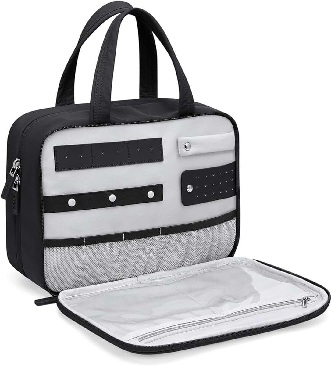 Reistoilettas, make-up make-uptas met sieradenorganizer, hangende toilettas voor vrouwen, reis, badkamer, Zwart, 8.6L