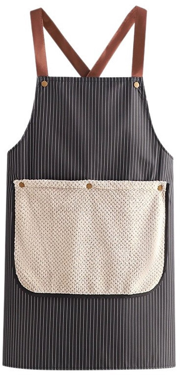 Keukenschort met afneembare handdoek, waterdicht, gekruiste rug zonder strikjes, damesschort, Geschikt voor koken, bakken, afwassen en tuinieren (zwart).