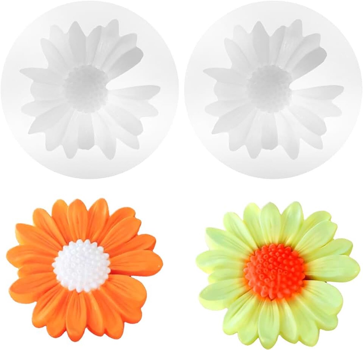 2 stuks siliconen vormen bloemen, kaarsen, siliconen vormen, gietvormen, kaarsen, madeliefjes, gietvormen, bloemenvormen, siliconen voor het gieten van bloemen, 3D, voor doe-het-zelf kaarsen, maken