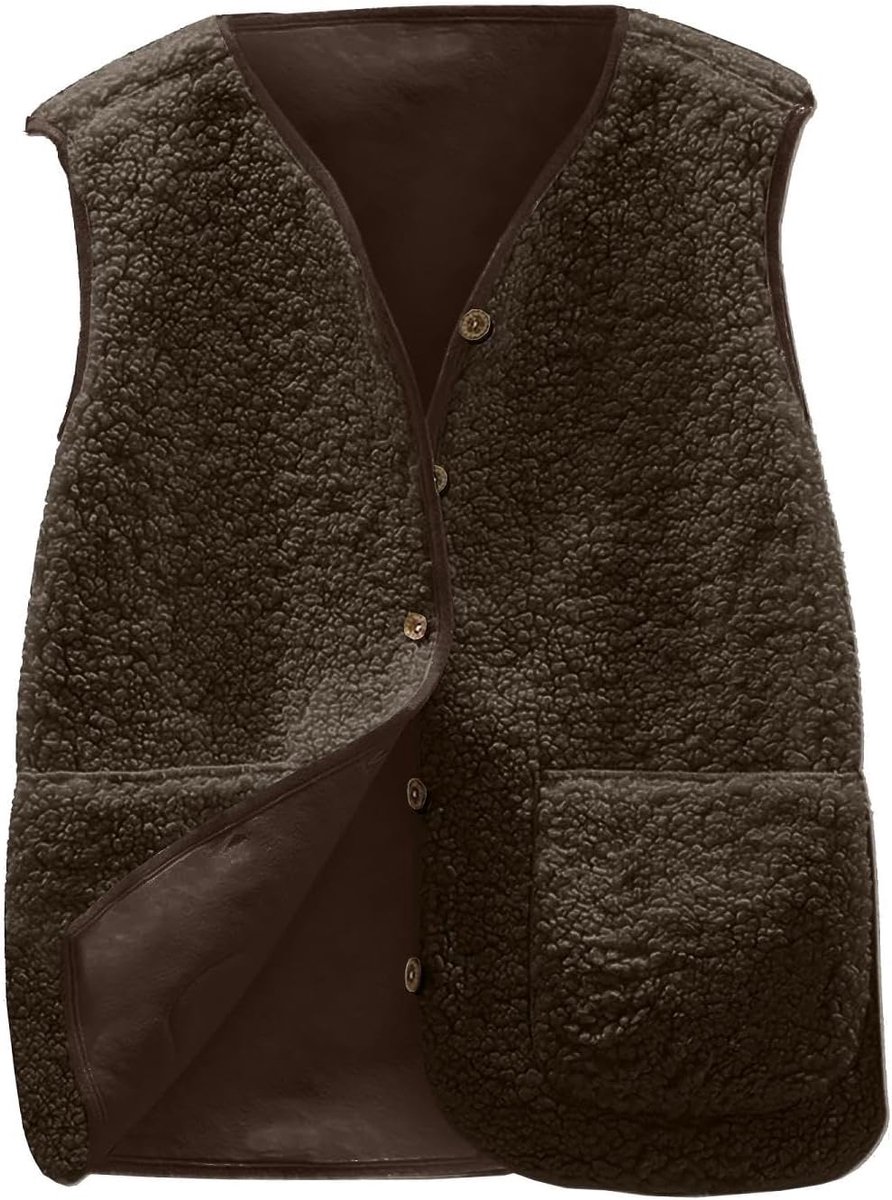 Damesvest van fleece, mouwloos, elegant, winter, met zak, effen, mouwloos, casual, thermisch, met knoop, jas voor winter en herfst