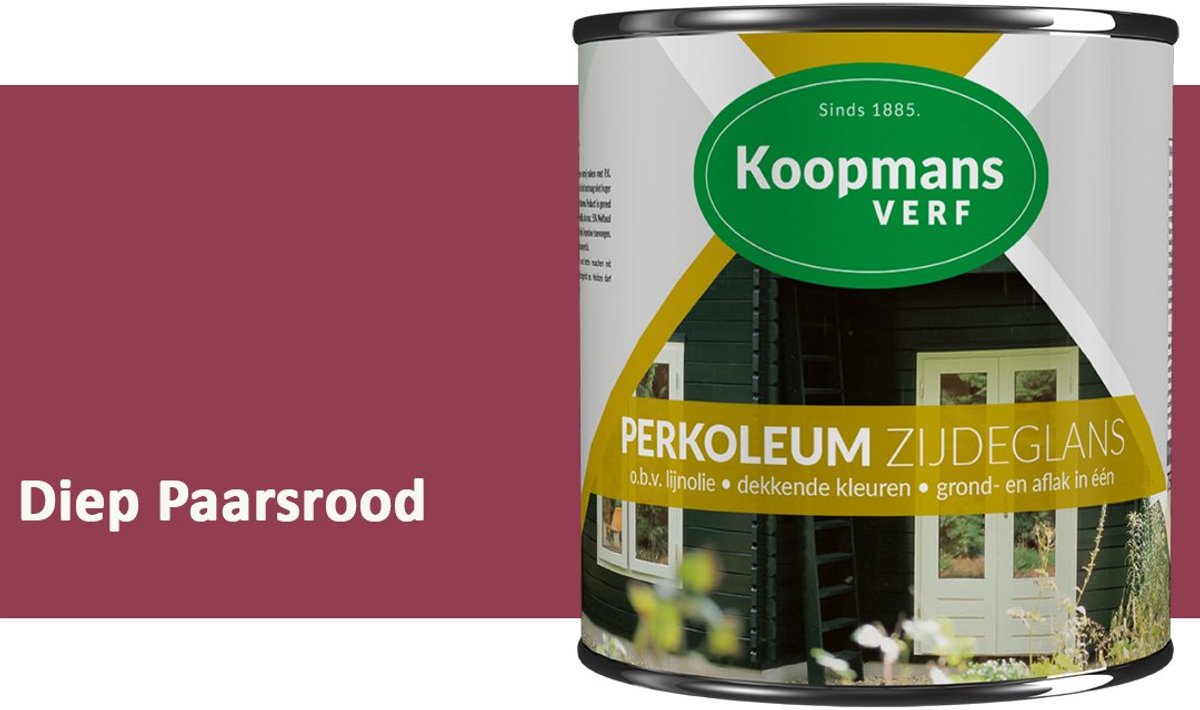 Koopmans Perkoleum Zijdeglans Dekkend – Houtverf Buiten – Dekkende Beits voor Schutting & Gevel – Elastisch & Weerbestendig – 750 ml – Diep Paarsrood