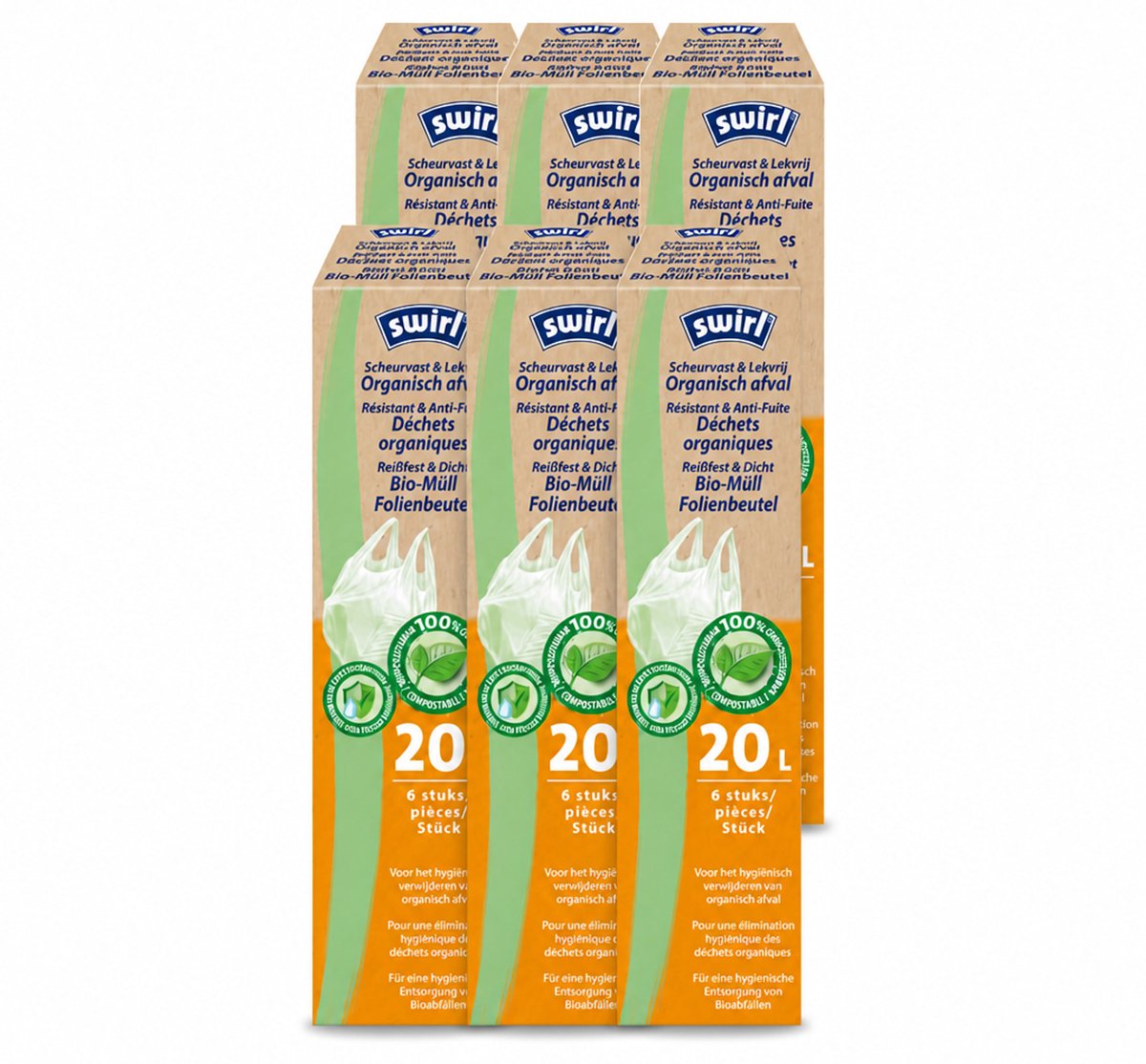 6 x Swirl – Pedaalemmerzakken – Bio – 20 L – 6 zakken - Voordeelverpakking - 6 stuks