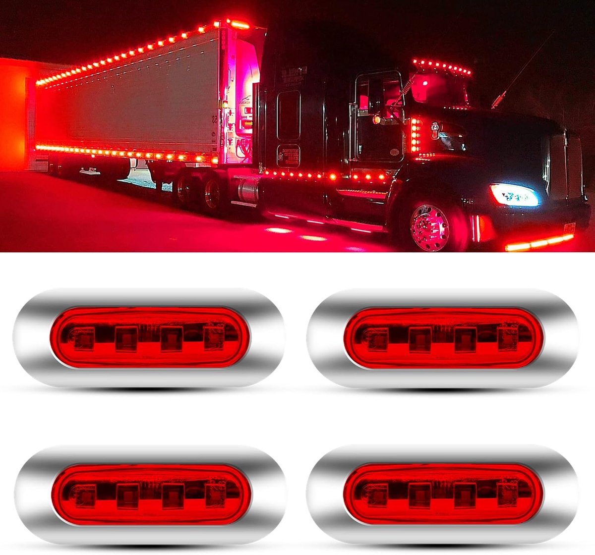 4-leds, 12 V/24 V, universeel, voor vrachtwagen, caravan, bus, boot, rood, 4 stuks