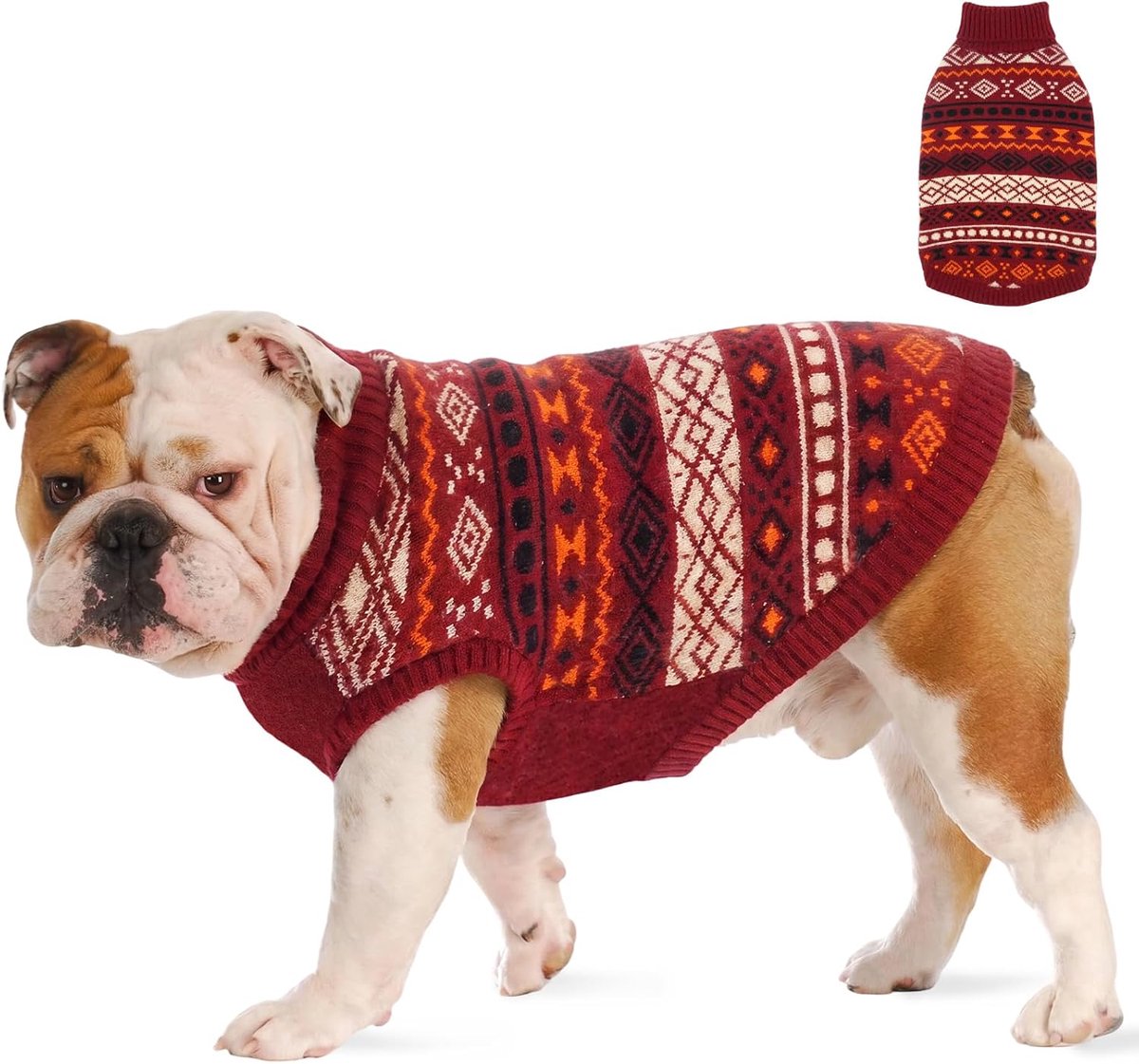 Rolkraag gebreide trui rood M voor kleine honden