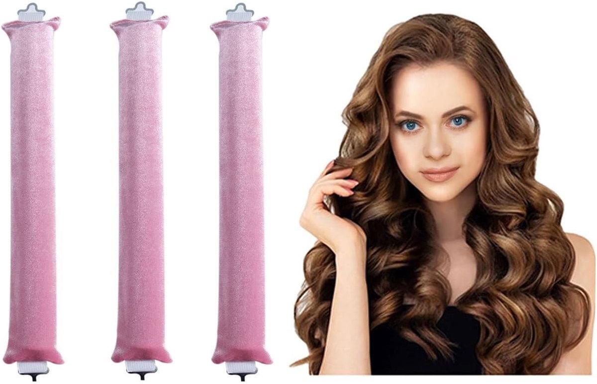 Verwarmingsvrije Satijnen Haarrollers, Set van 3 voor Diverse Haartypes, Ideaal voor Casual Bedtijd Styling en Gezonde Krullen zonder Hitte (Roze)