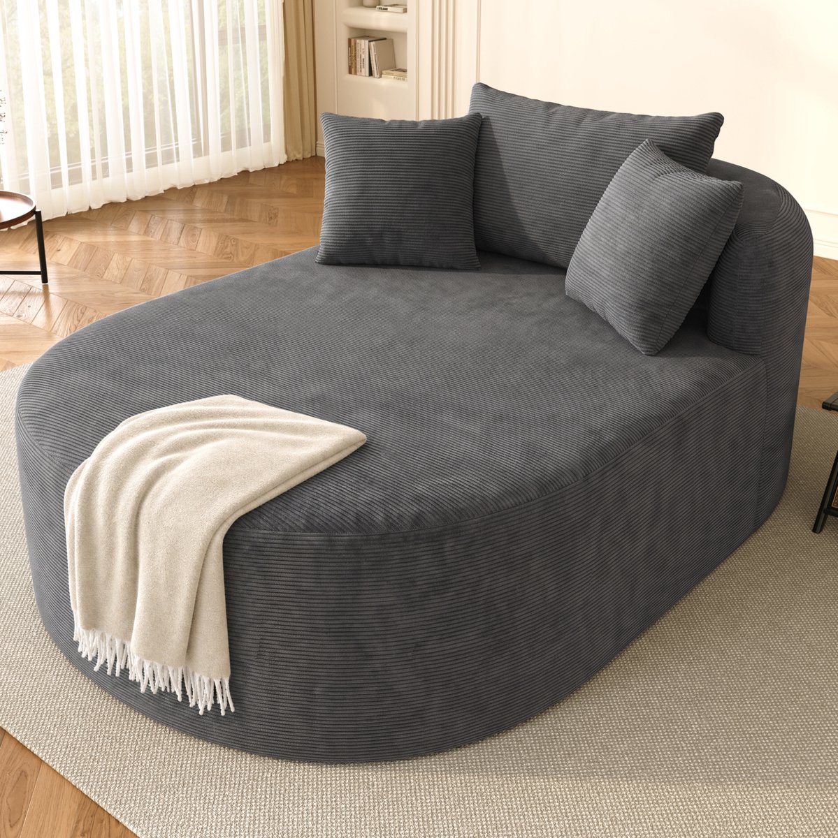 MODENUIT Relaxfauteuil 170 x 112,5 x 83 cm - Extra Diepe Zitting - Woonkamer - Ribfluweel Donkergrijs