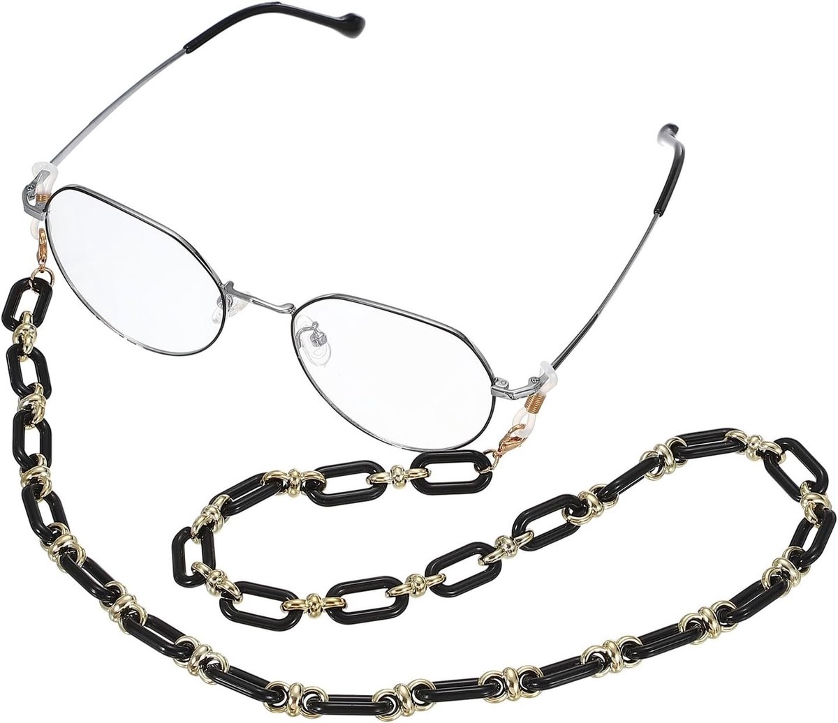 Brillenband met Ovale Parels voor Dames en Heren, Gestileerde Koorden tegen Verlies van Zonnebril, Comfortabele Halsband in Zwart