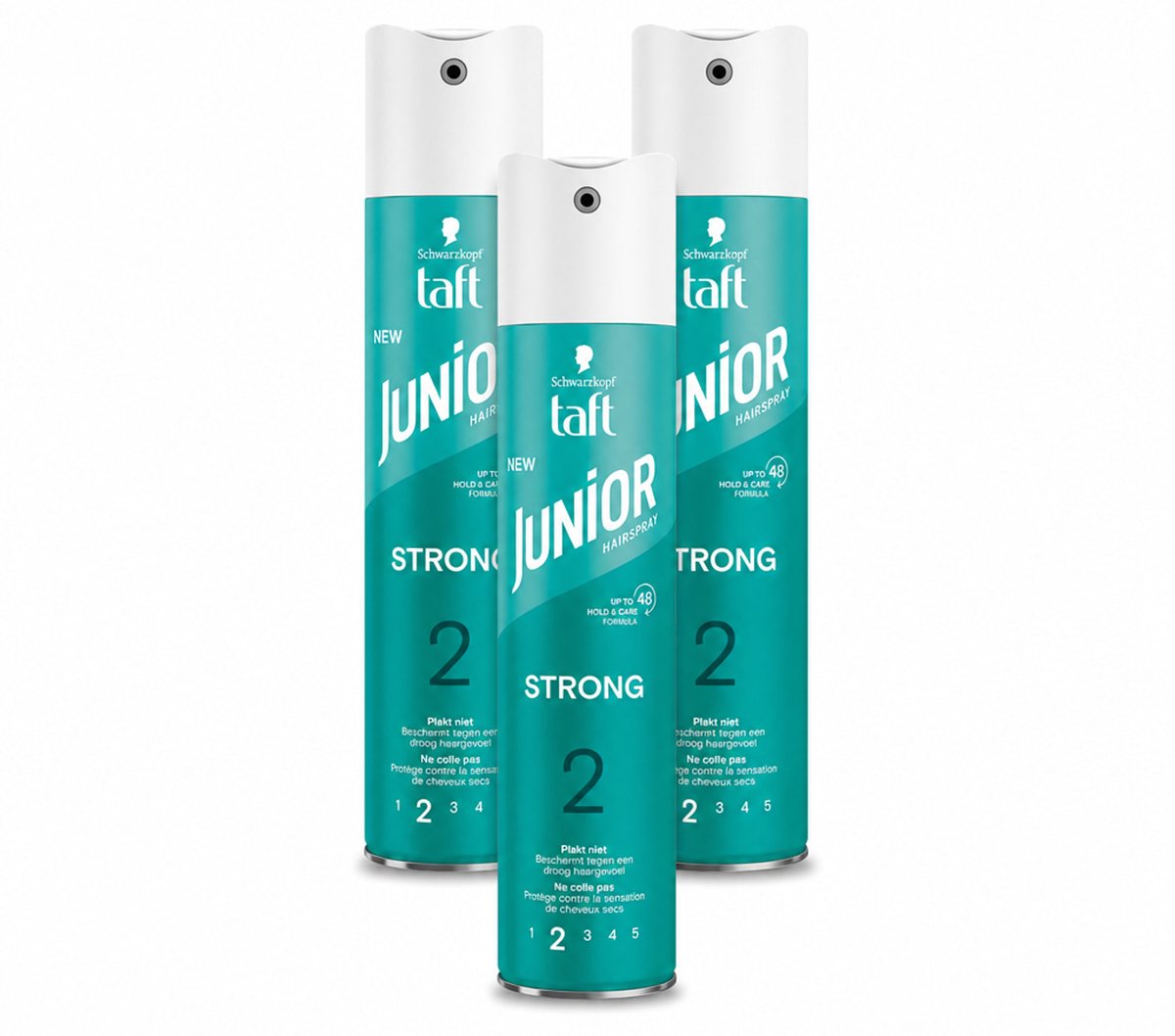3 x Taft - Strong 2 - Junior Haarspray - Milde maar sterke fixatie - 250 ml - Voordeelverpakking - 3 stuks