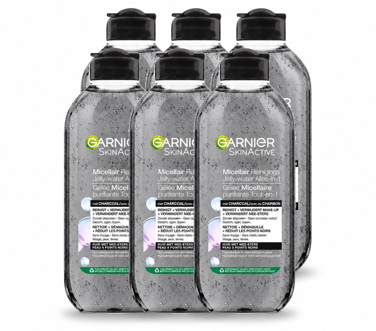 6 x Garnier - SkinActive - Micellair Jelly-water - Alles-in-1 - Charcoal - 400 ml - Voordeelverpakking - 6 stuks