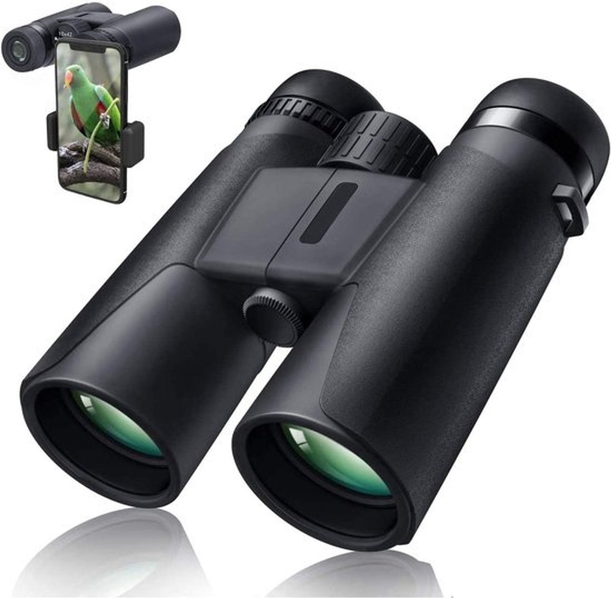 Verrekijker 10x42 met smartphone-adapter - waterdicht, compact en laag nachtzicht voor observatie en reizen