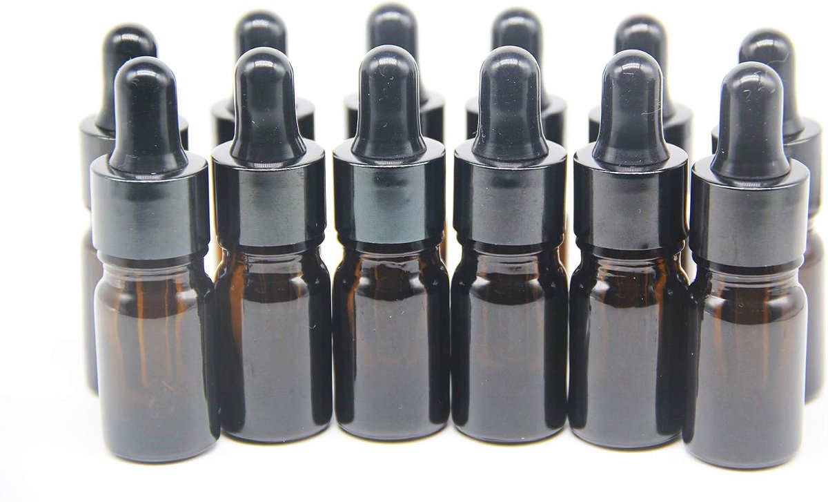 Amber Glazen Druppelflesje 5ml, met Glazen Pipet Druppelaar, voor Essentiële olie, Aromatherapie, Cosmetica, Laboratorium, Apotheek, Reizen, Massage - 12 Stuks