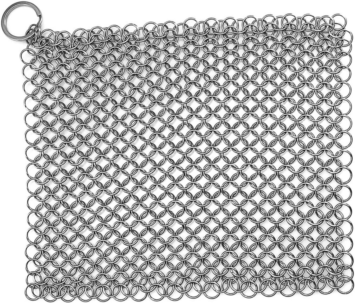 Gietijzerreiniger van 316 roestvrij staal, 20,3 cm x 15,2 cm kettingpantschuim, schraper voor voorgebakken gietijzeren pannen, grillplaten, BBQ-barbecues en kookgerei