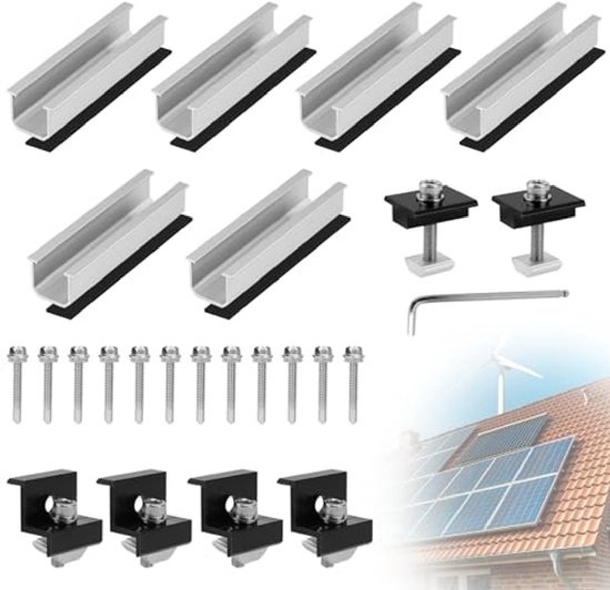 Montageset voor Zonnepanelen 6 x 12 cm - Fotovoltaïsche Modulerails voor Plat Dak