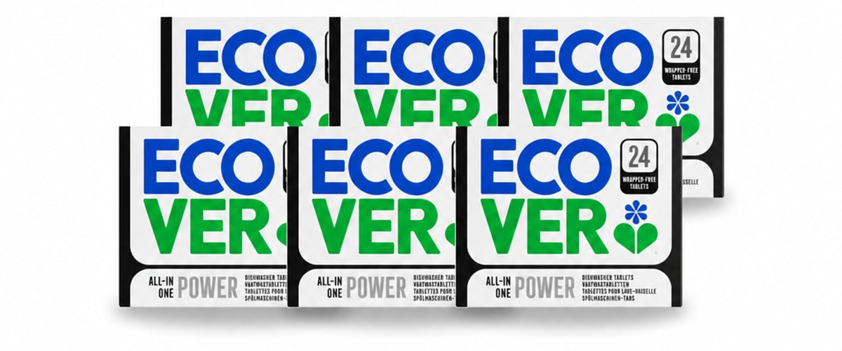 6 x Ecover - Vaatwastabletten All-in-One Power - 24 Tabs - Voordeelverpakking - 6 stuks