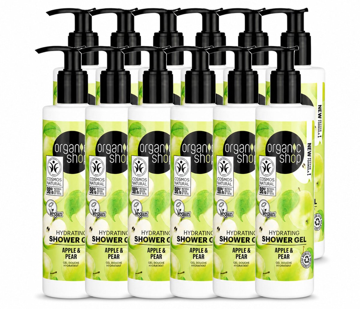 12 x Organic Shop - Douchegel Apple & Pear - Verfrissend en Hydraterend - 280 ml - Voordeelverpakking - 12 stuks