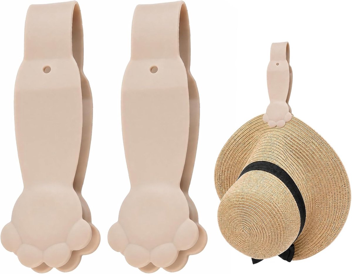 Hoedhouders in schattig kattenpootdesign, hoedclip voor reizen, van siliconen, draagbare magneetclips, kinderwagen en handtas, hoedklem voor outdoor en vakantie, beige, 2 stuks