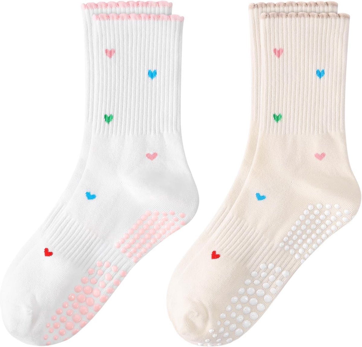 Sokken voor dames, mooie antislip sokken met hartpatroon, ideaal voor fitness, balletstang, dansen