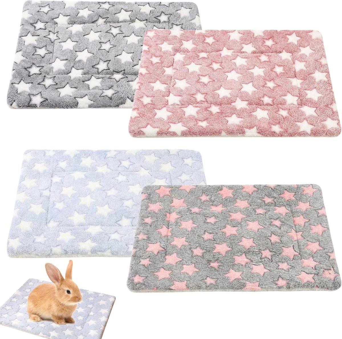 4 stuks konijnenbed, warm pluizig pluche bed voor kleine dieren, cavia's bed, wasbare huisdierslaapmatten voor kittens, konijnen, chinchilla, eekhoorns, cavia's (sterren 32 x 25 cm)