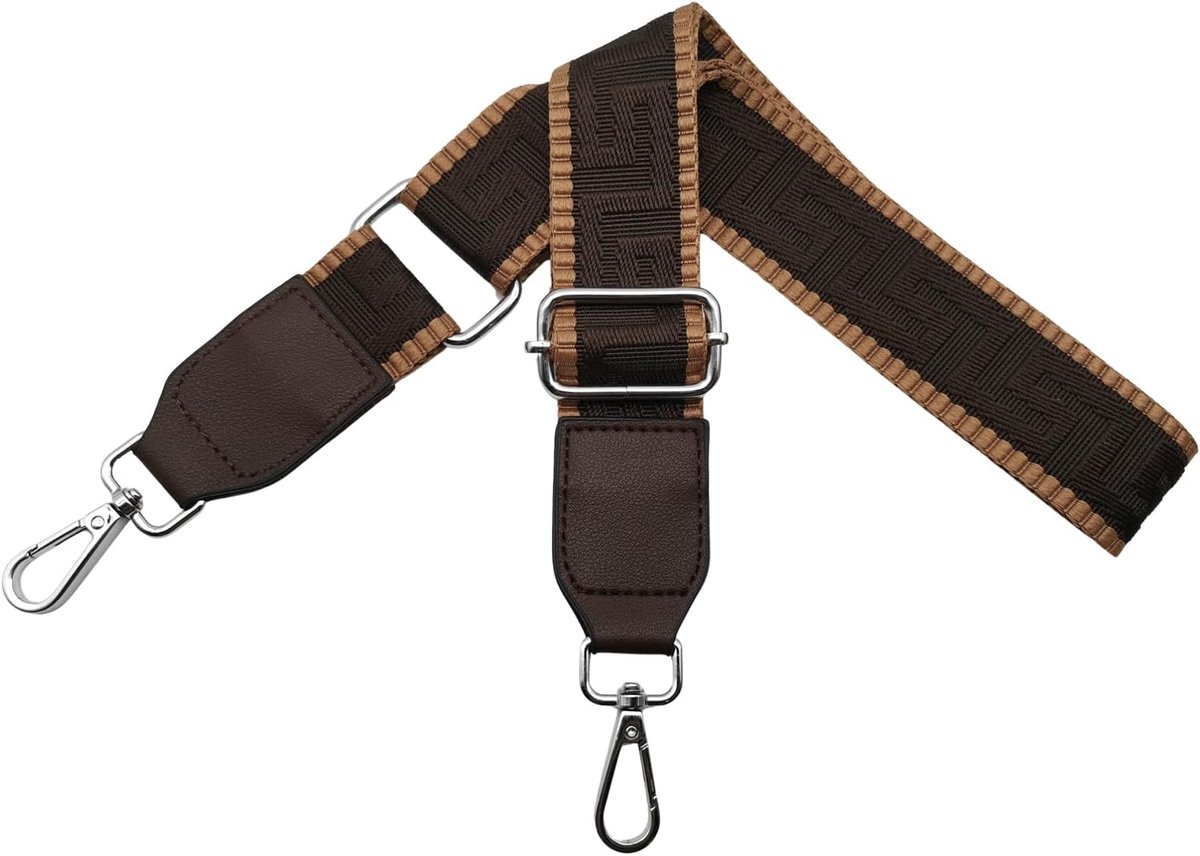 Schouderriem voor tas, tasriem om te wisselen, verstelbare tasriem, breed, 3,8 cm, met leer, zilveren karabijnhaak, tassenband, schouderriem voor dames, handtassen, T, 80-130cm