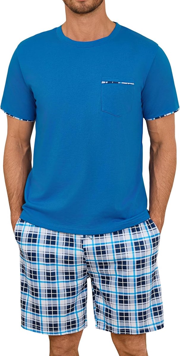 Pyjama Homme Été Ensembles de Pyjama Court Homme Coton Short Vêtements de Détente Deux S-4XL