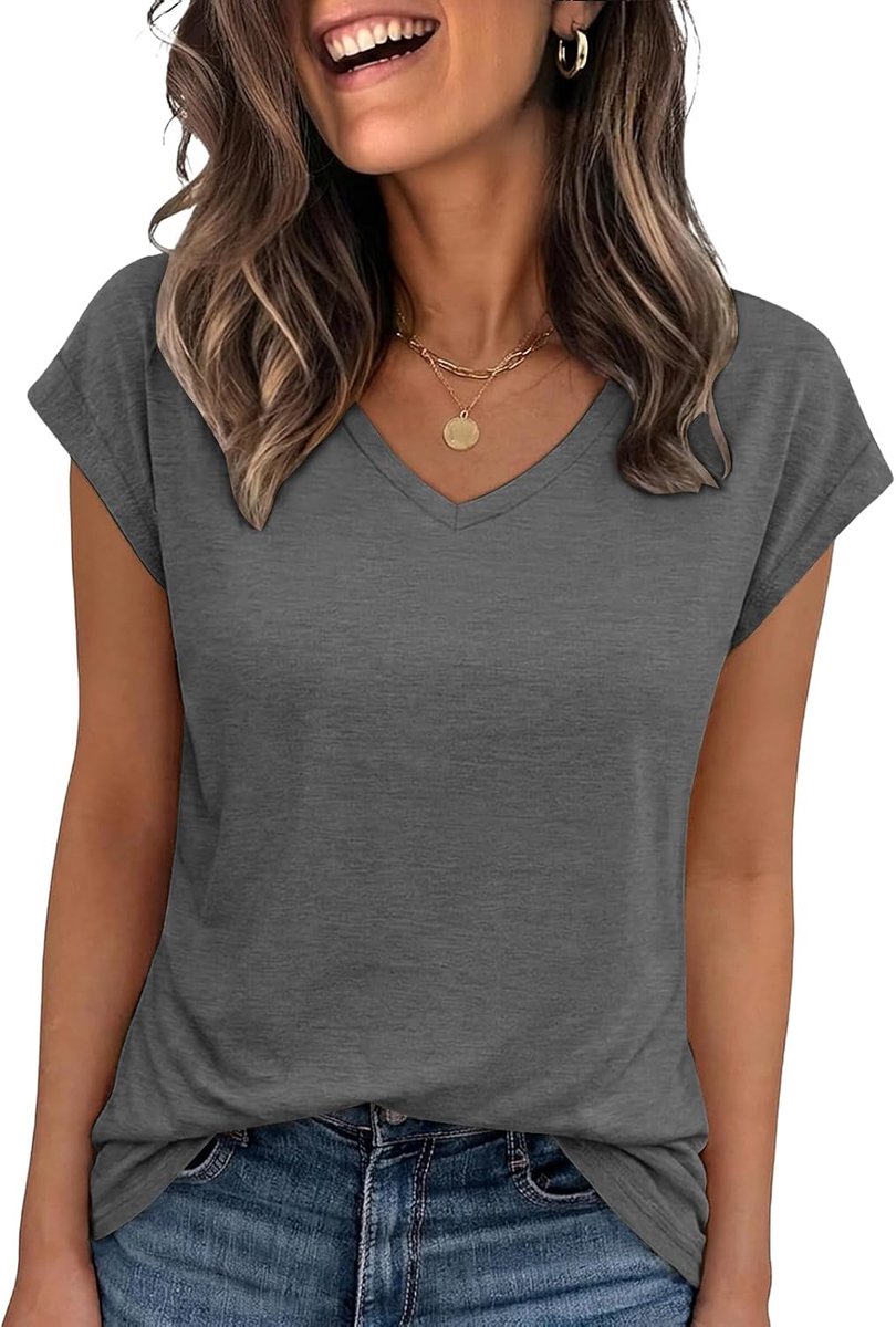 Damestop V-hals T-shirt Korte Mouw Basic Bovendeel Lichtgewicht Tees Boyfriend-fit Dames Tops Zomer Lente Zakelijke Kleding