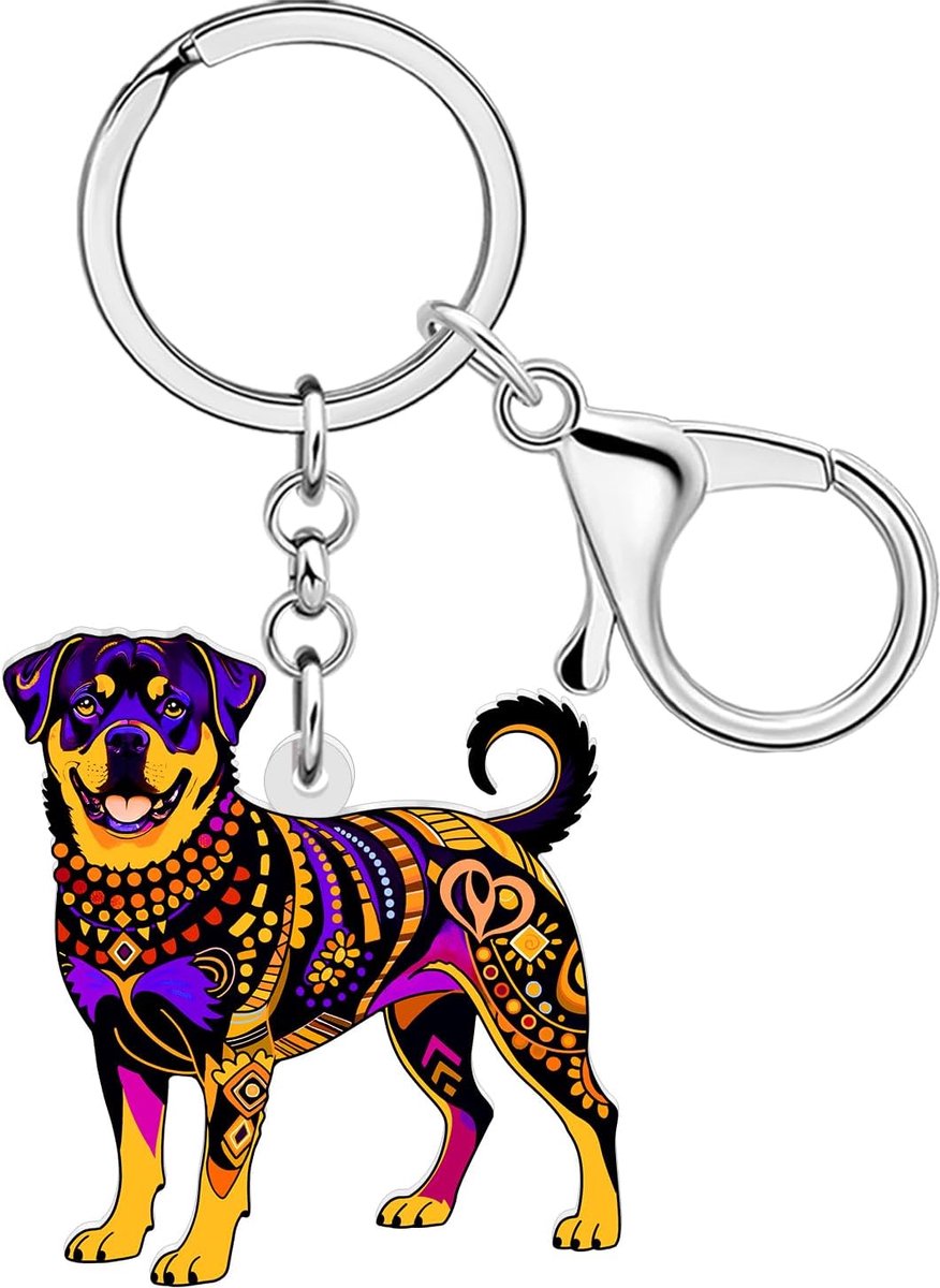 Cadeaus Boho Rottweiler Hond Sleutelhanger, Acryl Hond Tas Charm Rugzak Portemonnee Sleutelhanger Accessoires voor Vrouwen