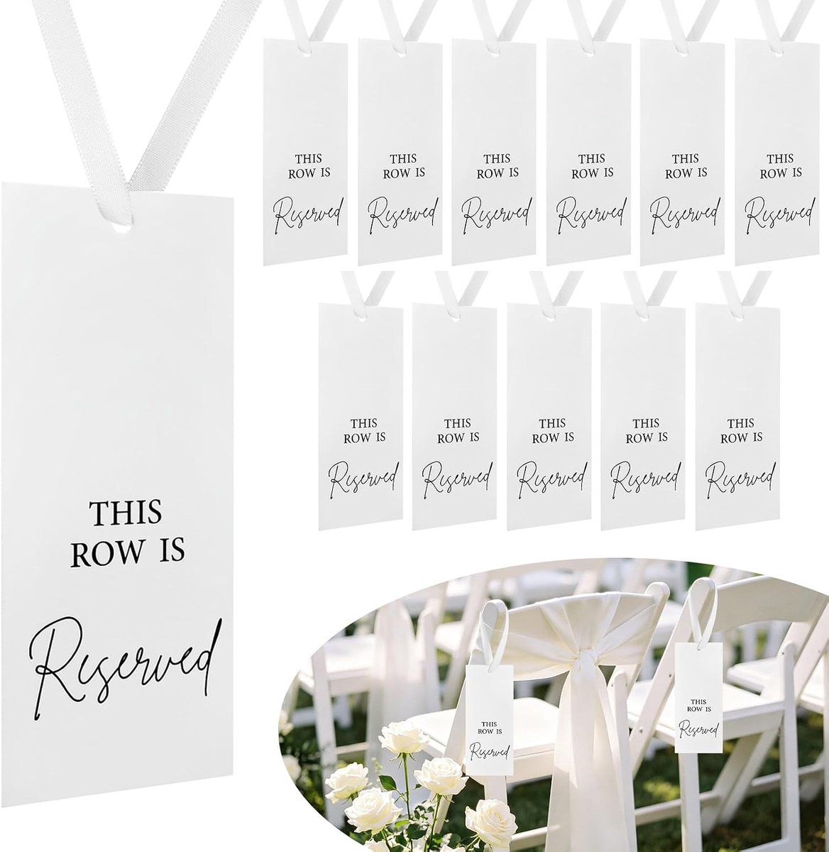 Bord met lint, 12 borden voor bruiloftsstoel, plaatskaarten, Reserved Signs for Wedding, bord voor bruiloften, banketten, kerkevenementen