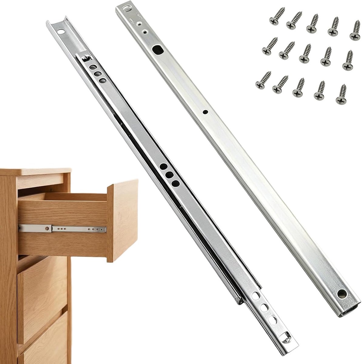 Ladegeleiders met wielen, gedeeltelijk uitschuifbaar laderailsysteem (17 mm x 246 mm), zilveren afwerking