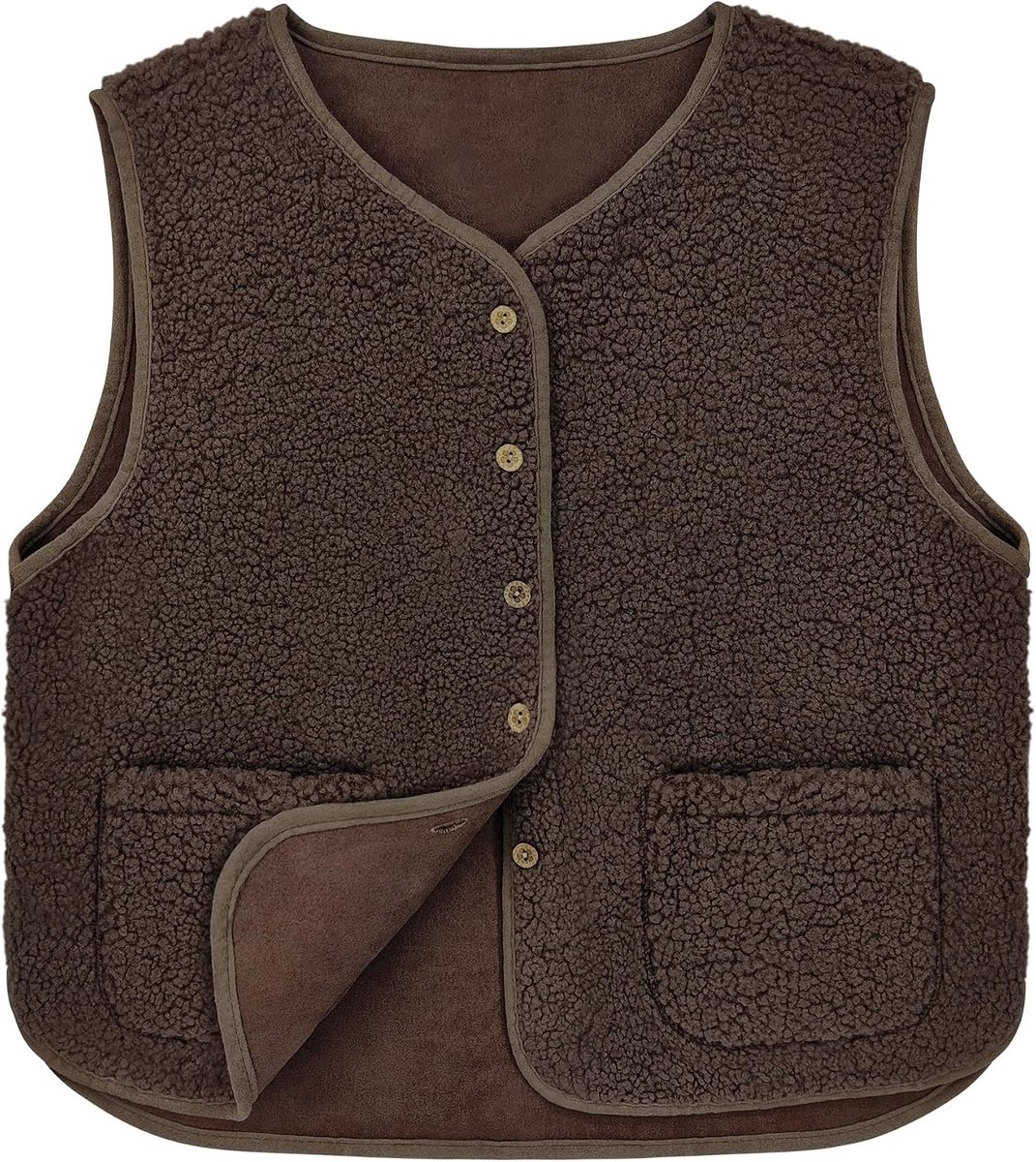 Beifon Teddy fleece vest dames herfst winter warm, mouwloos bontvest dames effen V-hals knopen fleece vest van teddybont, bont vest kort pluche vest teddyvest outwear thermovest