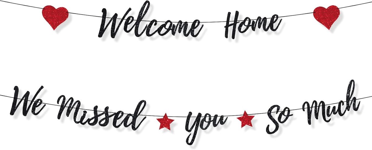 Thuis We Hebben je zo Gemist Banner, Voorgemonteerd Glitterpapier Welkom Thuis Banner Als Decoratie voor Een Thuiskomstfeestje