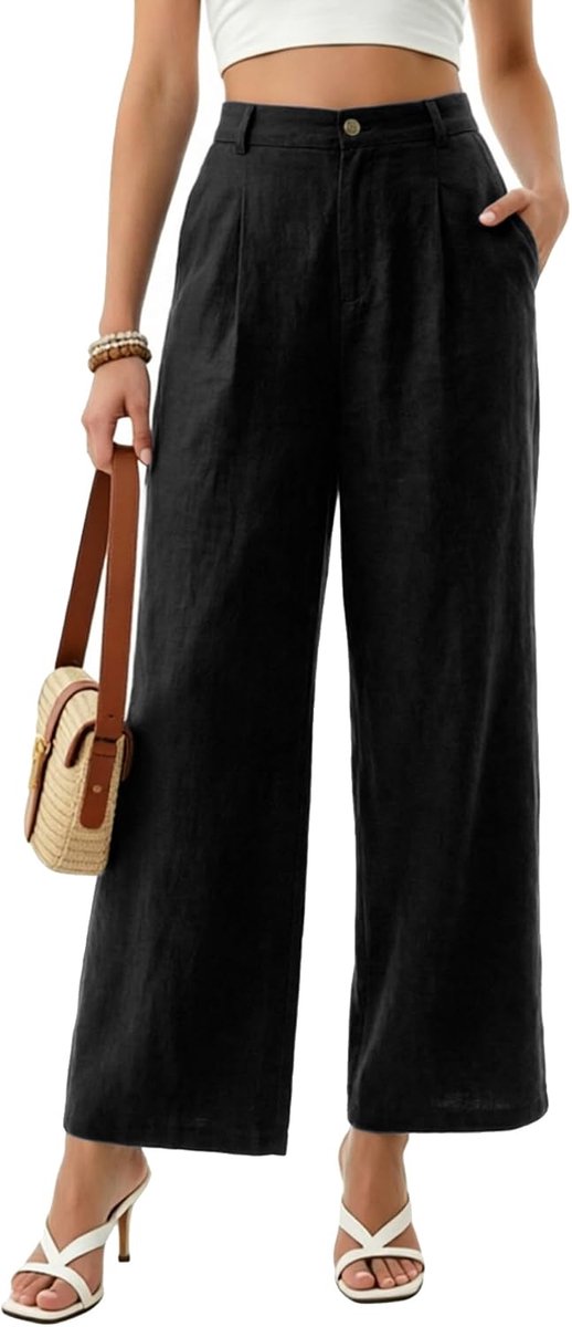 Broek voor dames, zomer, brede broek, licht, elegant, lange broek, brede pijpen, comfortabele strandbroek met zakken voor zakelijk kantoor