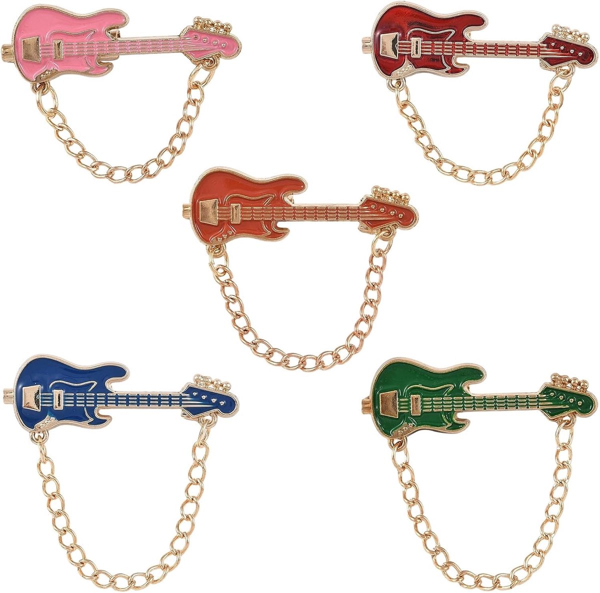 5 Stuks 5 Kleuren Gitaar Emaille Pin Badges Muziekinstrument Reversspeldjes Set Voor Rugzakken Tassen Lanyards Shirt Jas Hoed Decoratie