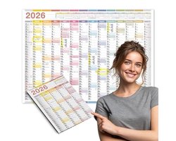TOBJA A1 Wandkalender 2026 XXL, kleurrijke jaarplanner voor kantoor en thuiskantoor, 14 maanden, groot formaat, 59 x 84 cm, kalender 2026, wandkalender, DIN A1 met extra veel ruimte voor afspraken en