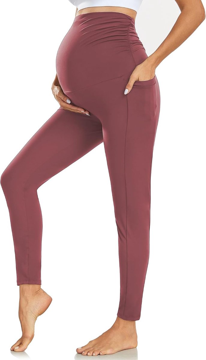 Leggings over de buik met zakken hoge taille zwarte zachte buikondersteuning elastische zwangerschapsbroek yoga-workout pyjamabroek