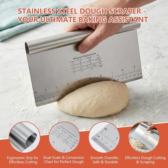 5 stuks roestvrijstalen deegsnijder, 15/20/22/25/30 cm deegspatel met meetschaal, deegsnijder keukenspatel anti-aanbak deegkaart voor cake, cake, cake, deegkoekjes — afbeelding 2