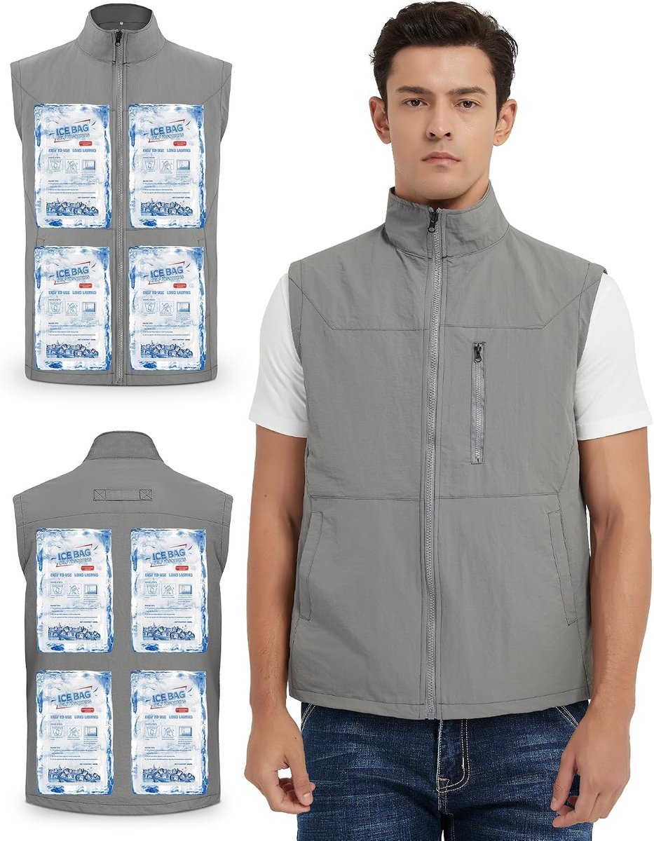 Ijsvest met 16 ijszakken voor heren en dames, mouwloos nylon, verkoelend vest voor zomer, warm weer