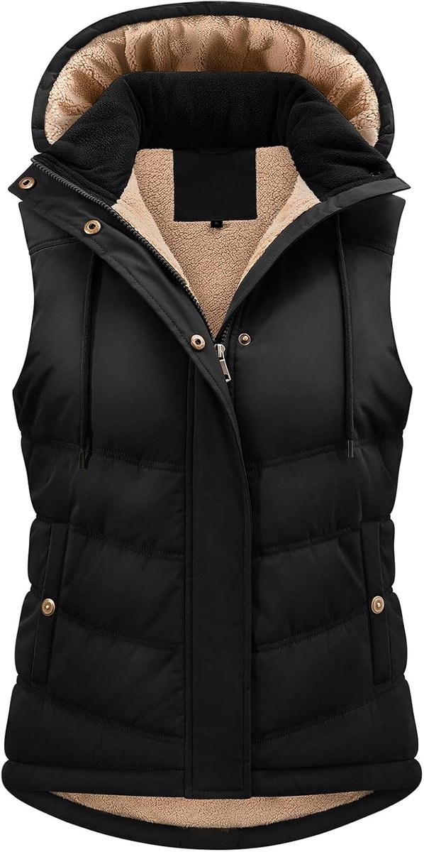 Damesjas, mouwloos, fleece, warm, herfst, winter, vest, mouwloos, afneembare capuchon, jas, ritssluiting, vest met zakken