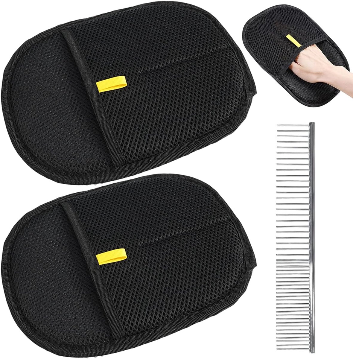 Handschoenen, 1 stalen kam, klassiek apparaat met dubbelzijdige ontharing, herbruikbaar, reinigingsartikel voor het haar voor de metgezel.