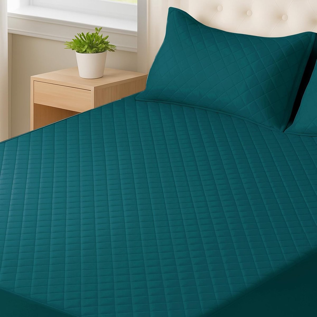 Matrasbeschermer, 160x190cm, Matrasbeschermer Anti Allergie, Mijtdicht, Met Elastiek Rondom, Ademend, Extra Diep, Machinewasbaar, Duurzaam, Afneembare, Donkergroen