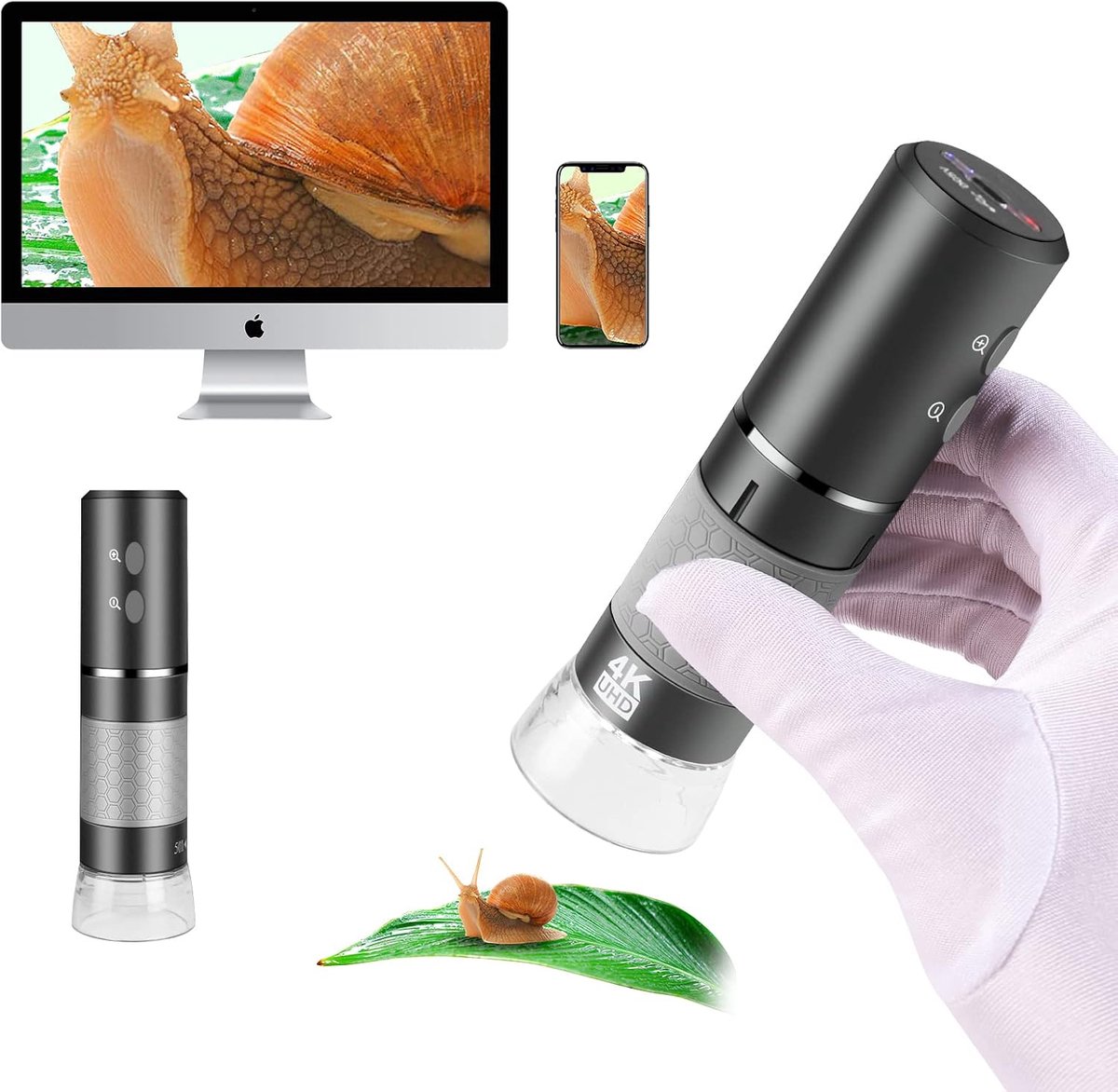 4K WiFi Digitale Microscoop Camera voor iPhone Android Telefoon en Windows Mac PC, 3840x2160P Draadloze Handheld Microscoop, Draagbare Microscoop voor Volwassenen en Jonge geitjes