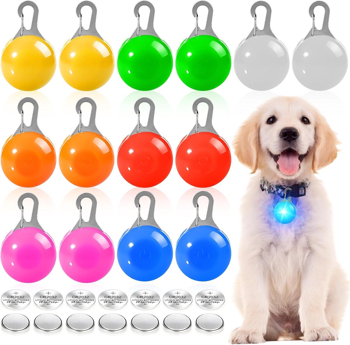 Pakket van 14 hondenlichthangers, LED-knipperlicht, hondenhalsbandhanger voor honden, katten, huisdierlichthalsband met 3 knippermodi, veiligheidslicht, sleutelhanger voor schooltassen, kinderen