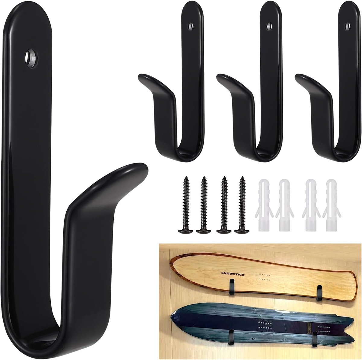 4 Stuks Horizontale Snowboard Muurbevestiging Clips, Snowboard Display Muurbevestiging? Snowboard Muurbevestiging Displayrek, Snowboard Muurbevestiging Opslag Snowboard Ski Bord Opslag