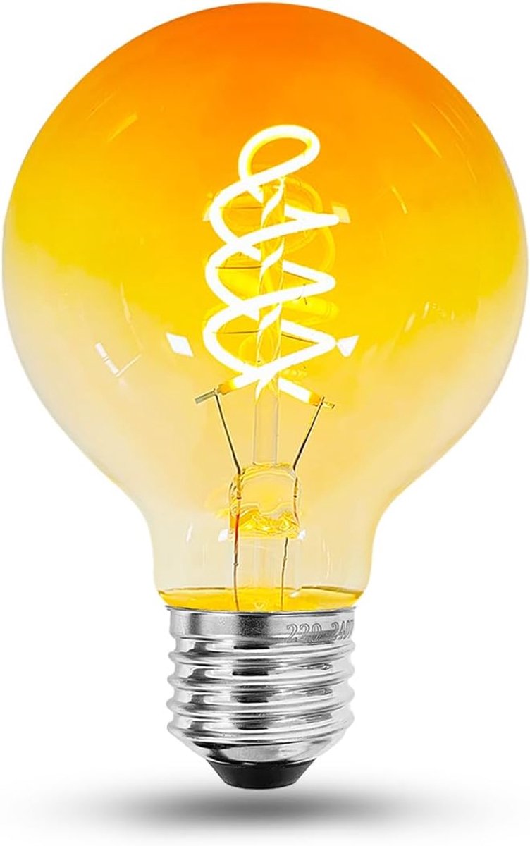 LED Vintage Gloeilamp, Dimbare Gloeilamp E27 4W LED Warm Wit, Vintage Edison Dimbare Lamp E27 Ideaal voor Nostalgie en Retro Verlichting - Oranje Kleur - 1 Stuks (G80 CS)