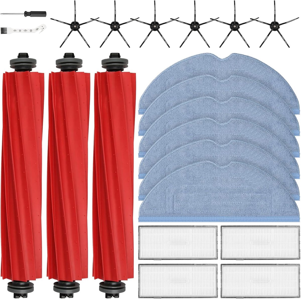 21 stuks accessoires voor Roborock S7 / S7 Plus / S7 MaxV Ultra / S7 Pro Ultra / S7 Max Ultra robotstofzuiger | 3 hoofdborstels, 6 zijwissers, 4 filters, 6 reinigingsdoeken, 6 zijborstels, 1
