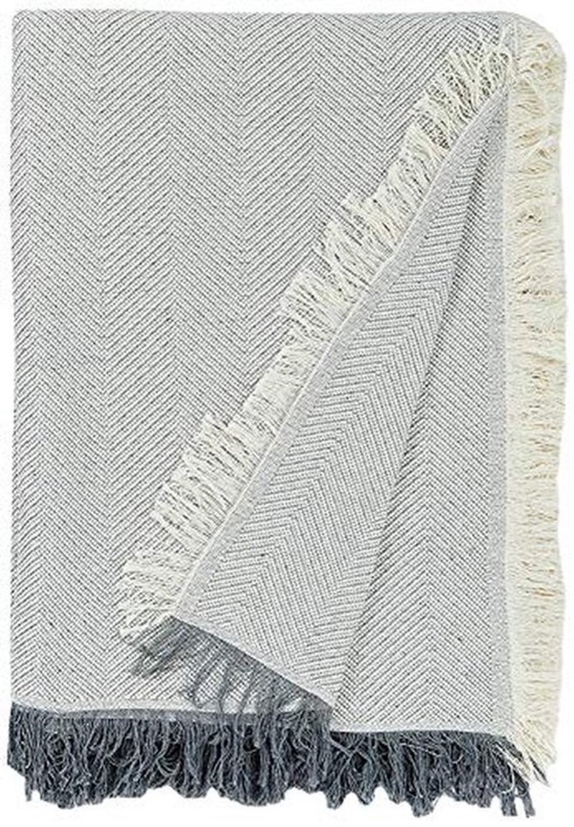 Multifunctioneel Foulard / Plaid in Ivoor en Grijs - 180x260 cm