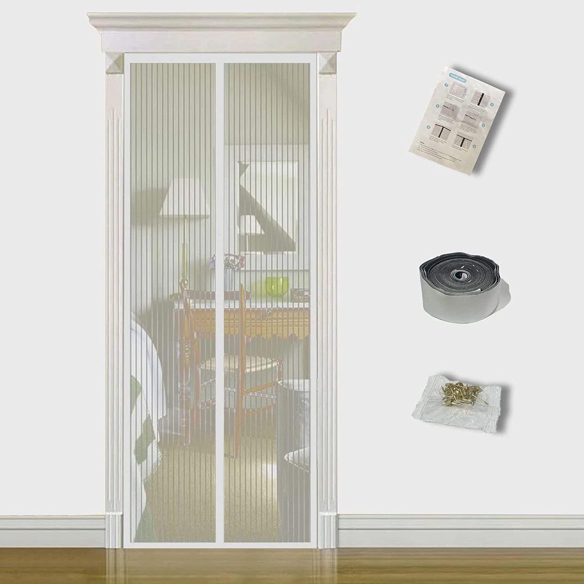 Schermdeur, 95 x 205 cm vliegschermen voor deuren, Anti Mosquito Heavy Duty Bug Mesh Gordijn, Snap Shut automatisch insectendeurscherm met volledig frame Magic Tape en krachtige magneten