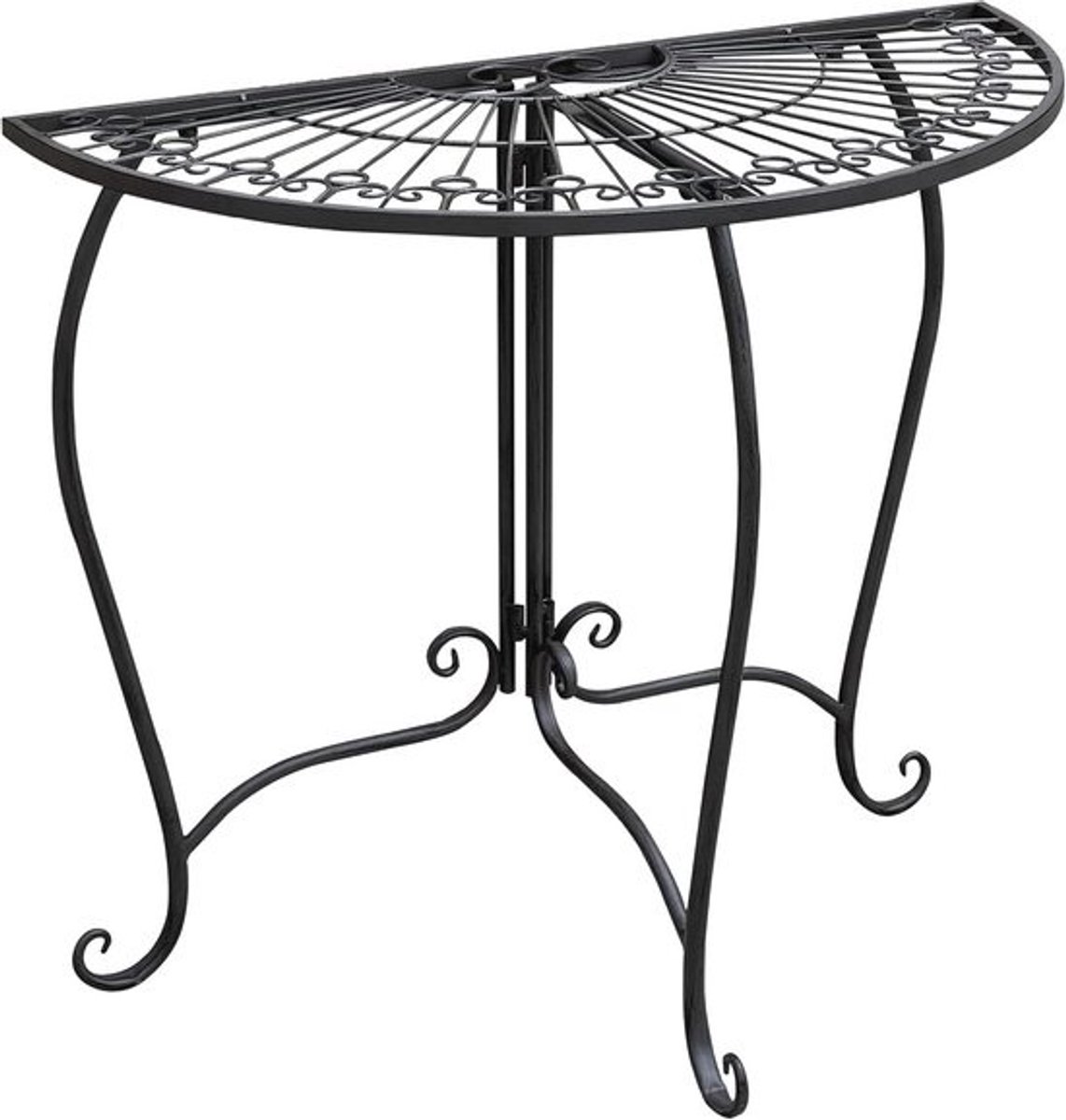 Metalen bijzettafel - Halfronde tafel - Decoratief gebruik - Romantisch design - 80 x 71 cm - Zwart