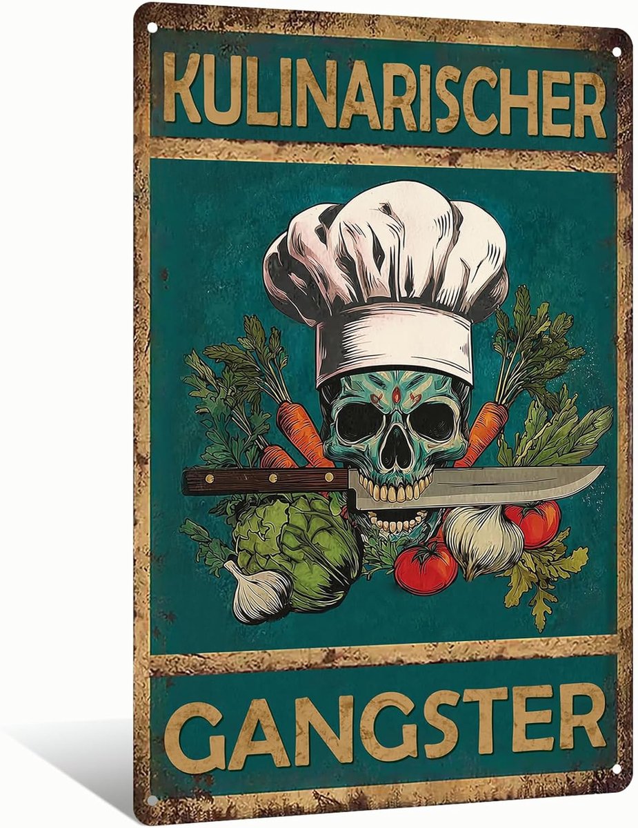 "Culinaire Gangster" gewaagd retro aluminium bord wanddecoratie voor restaurant, café, bar, keuken, mannenholte - 8x12 inch (25289)
