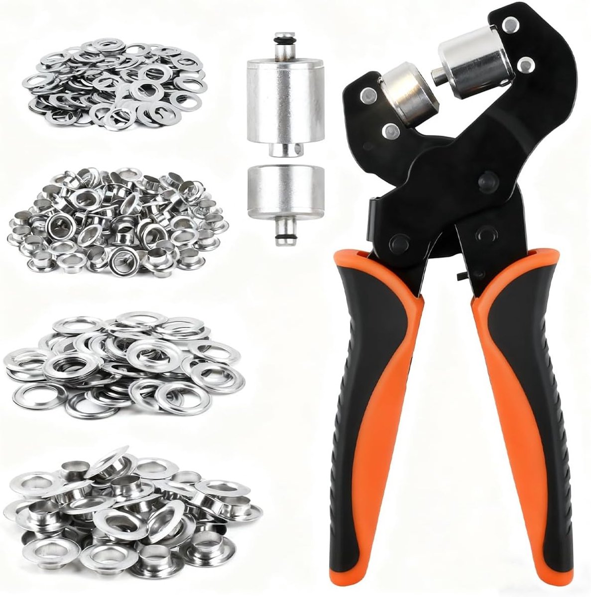 Ogen voor professionele dekzeilen met 400 ogen (200 ogen met Ø6 mm en 200 ogen met Ø10 mm), tang voor metalen ogen, ogen voor stoffen voor leer dekzeil karton stof